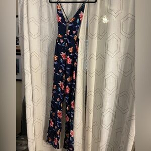 Women’s S Printed Colorful Jumpsuit Criss Cross Back Straps Adjustable Wide Leg